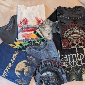 Affliction Bundle 7 Shirts New Beanie Metal Hard Rock Metallica Weed Fit Sz S